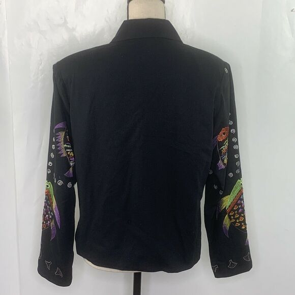 Bala Bala Fish Theme 100% Silk Embroidered Beaded Blazer Size S - Picture 6 of 7